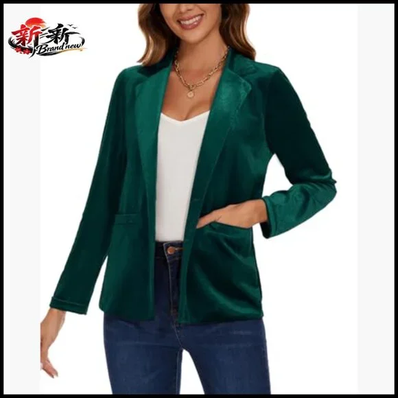 Velvet Blazer Jacket Long Sleeve Button Front Notch Collar Pockets - Picture 4 of 6